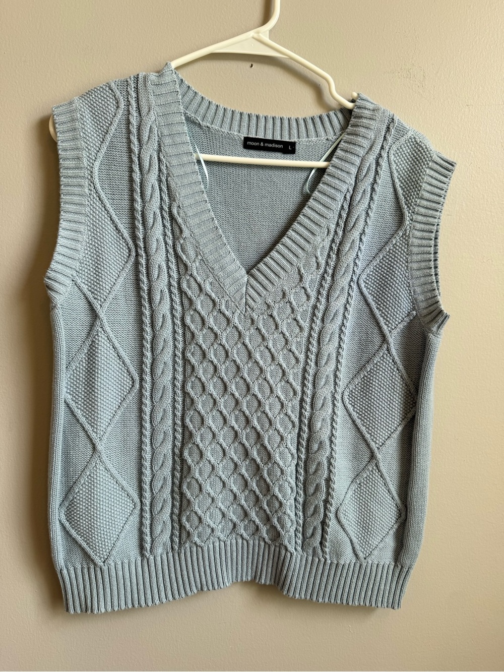 moon & madison Pale Blue Cable Knit V-Neck Sweater Vest